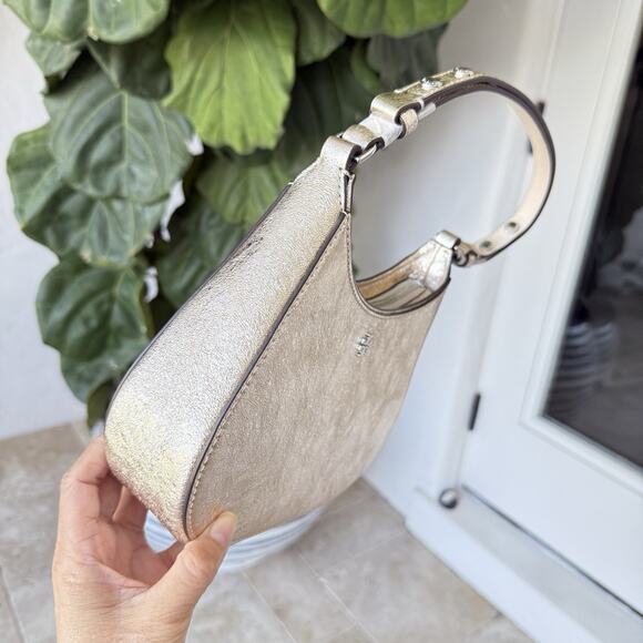 Tory Burch 159158 Emerson Metallic White Gold Refined Leather Shoulder Handbag - Picture 2 of 16